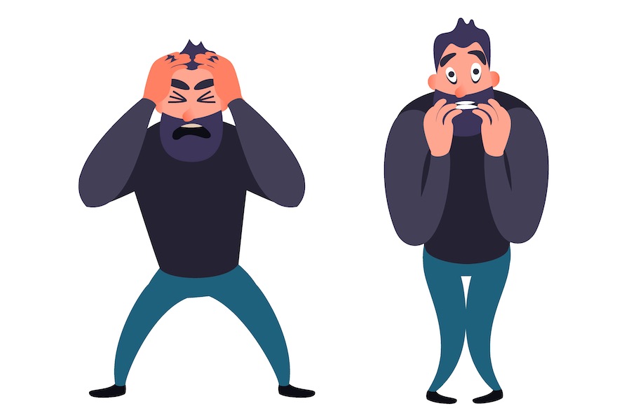 CBDグミを食べる目的はストレスの軽減 ストレスで悩んでいる男性のイラスト