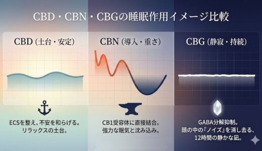【図解比較】CBD・CBN・CBGの「睡眠」への関わり方｜不眠症の私が辿り着いた12時間の余韻